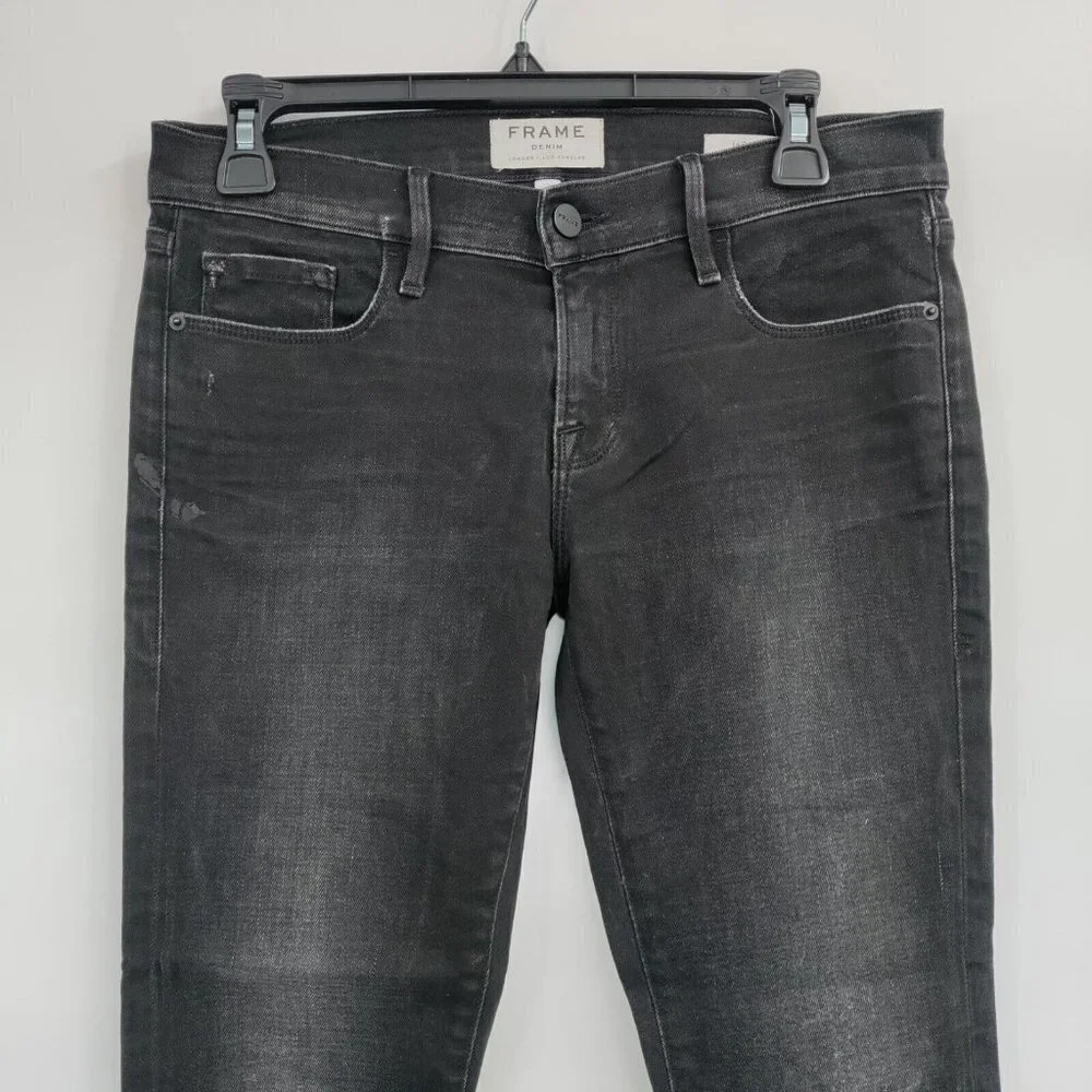 Frame Low-Rise Skinny Cropped Dark Wash Jeans Stretch Relaxed 25 Women Black